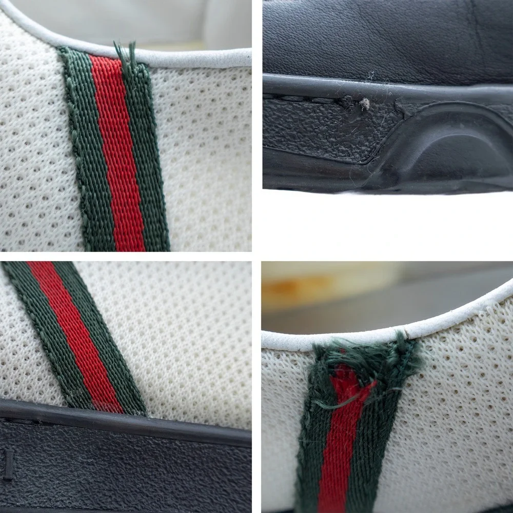 Gucci‎ Vintage Low-Top Sneakers – Web Stripe – Leather & Mesh - Size US 9/ EU 41